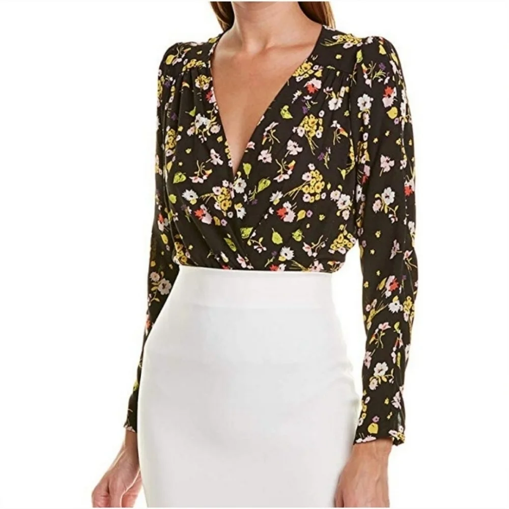 ASTR The Label Blouse Bodysuit Floral Size Small Black
